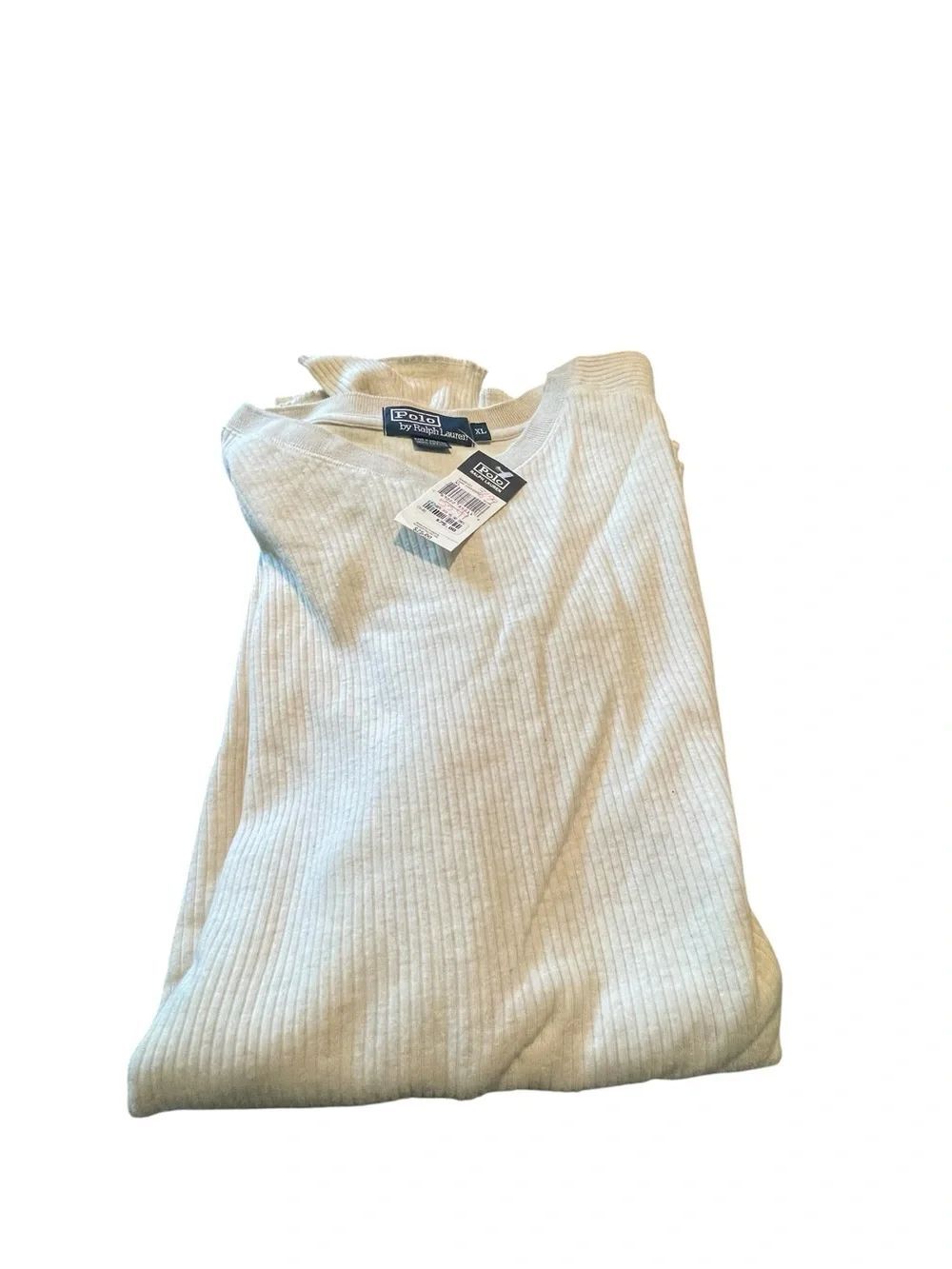 Polo by Ralph Lauren Men’s Cream Ribbed Sweater v neck new with tags size XL
